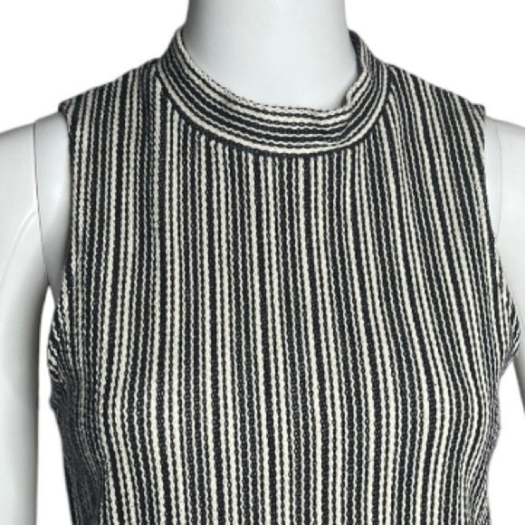 Madewell Shirt Women Small Mock Neck Textured Top White Gray Black Stripe Casual - Picture 5 of 8